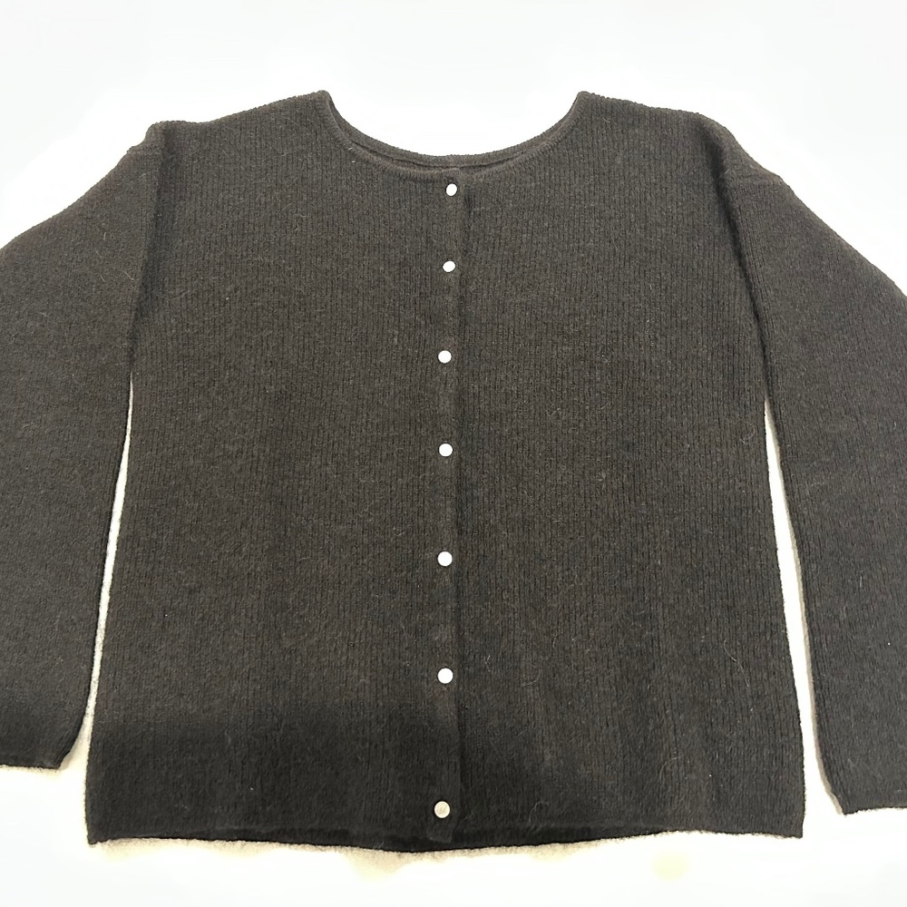 Sezane Black Button-Front Wool Blend Cardigan